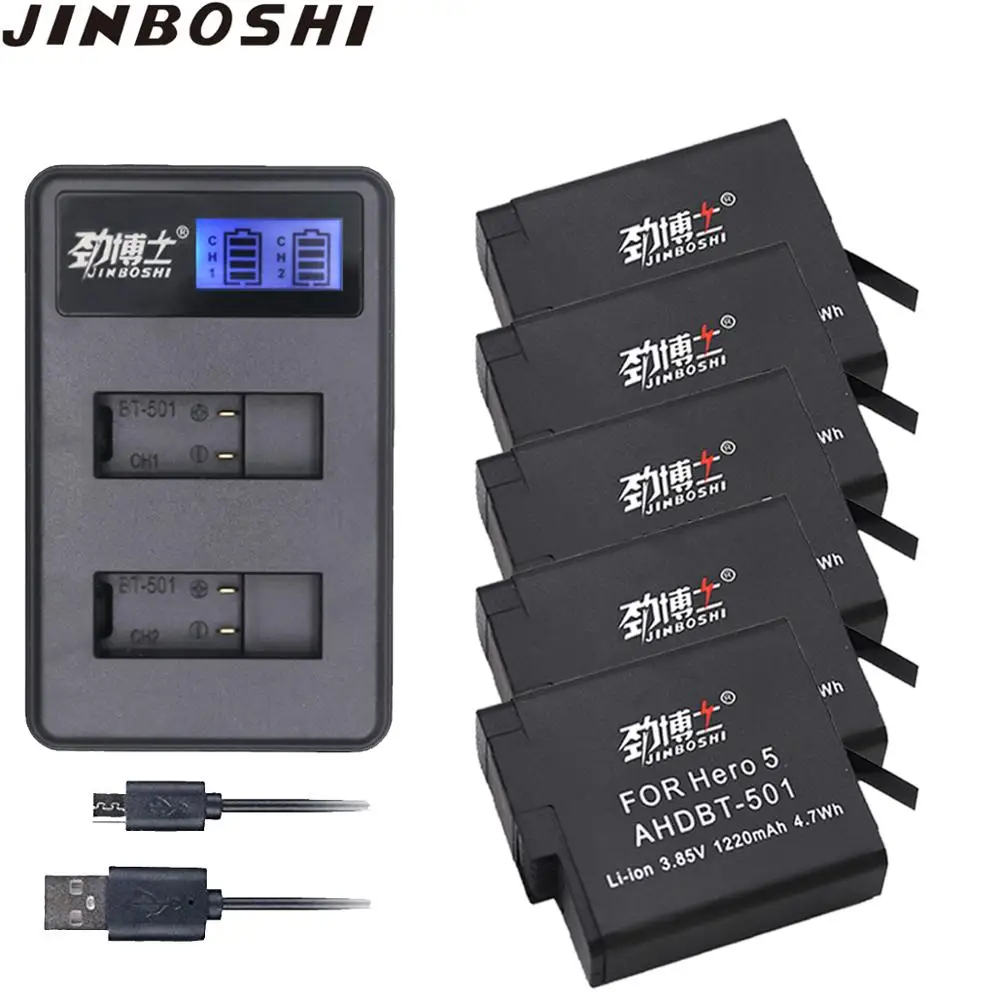 5 шт. аккумулятор AHDBT 501 с USB зарядным устройством для GoPro Hero 7 6 Black Спортивная камера