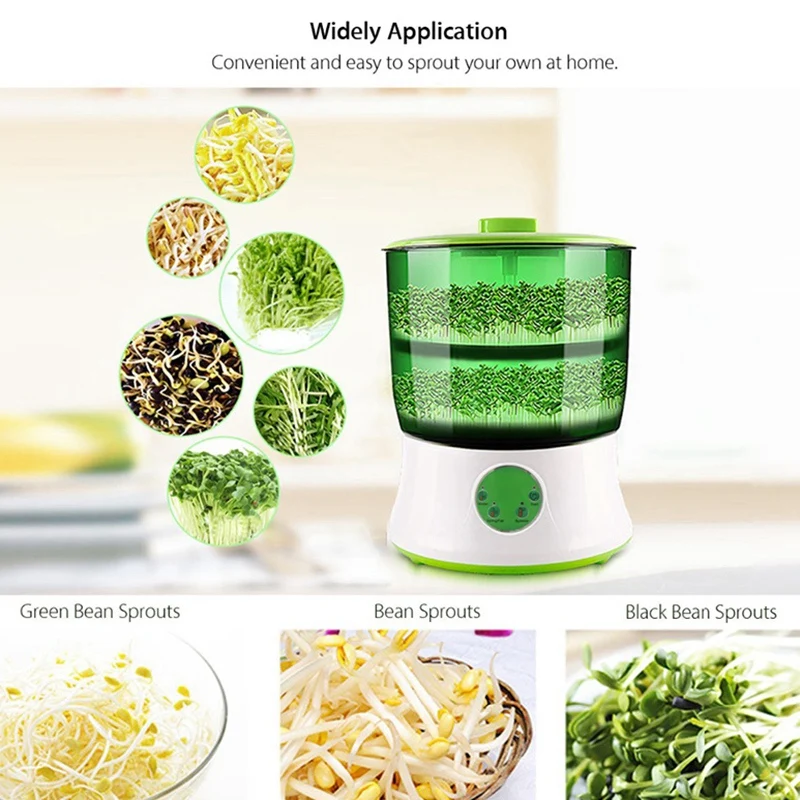 Digital Home Diy Bean Sprouts Maker 2 Layer Automatic Electric Germinator Seed Vegetable Seedling Growth Bucket Bean Sprout Mach