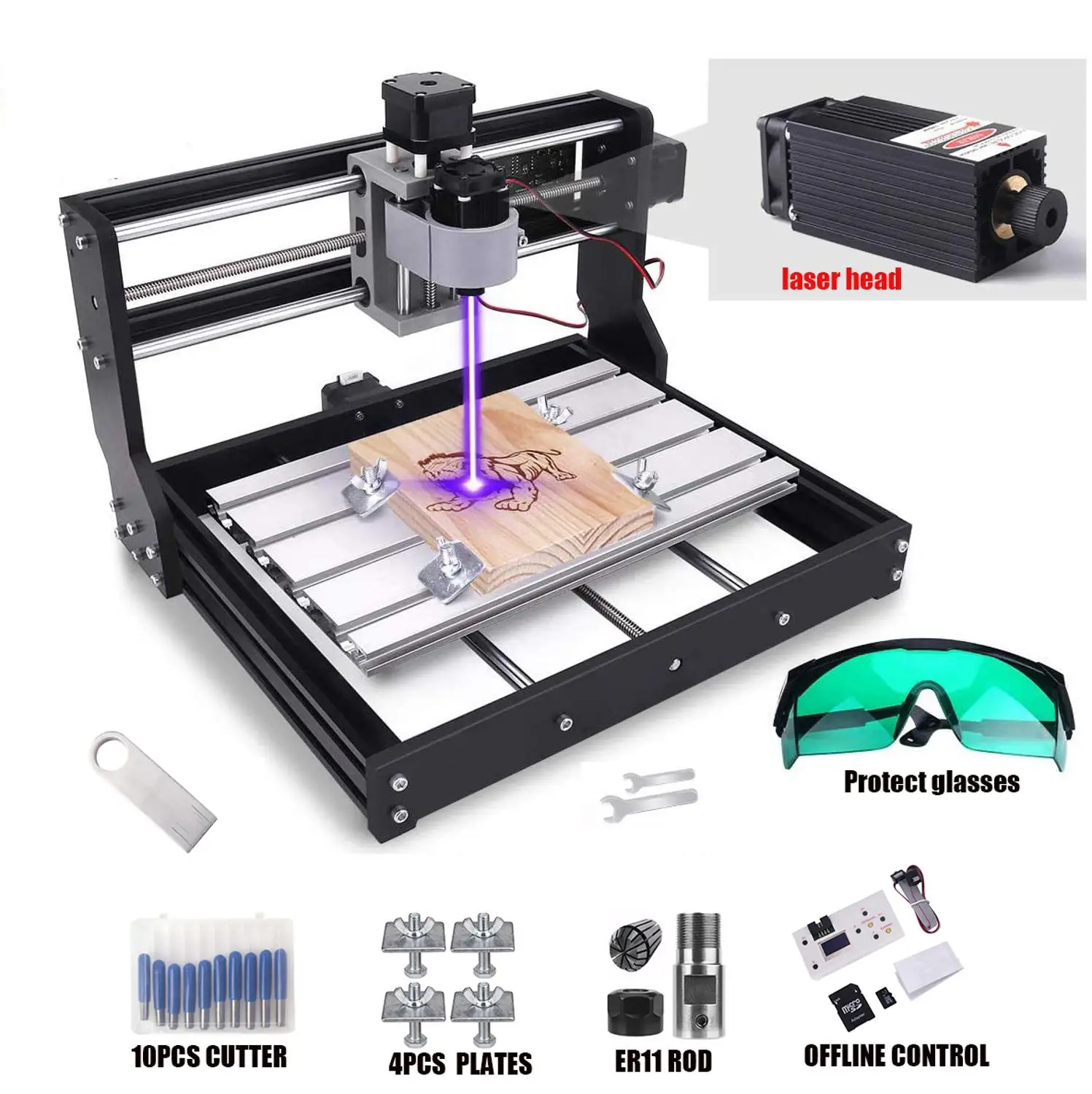 Laser Engraving Machine Wood Router Machine CNC Engraving Machine Parts CNC Controller Tools Milling Machine Tool CNC 3018 Pro GRBL control ER11 Diy Mini Cnc Machine 3 Axis Pcb Milling Machine Wood Router Laser Engraving New Upgraded