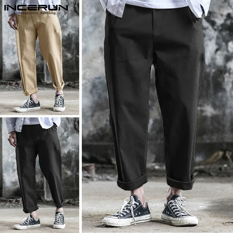 Incerun Pantalones Para Hombre Pantalones Clasicos De Algodon Con