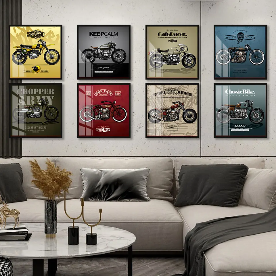 Poster Vintage Beverly Hills Motorcycles - Reproduction Sur Toile Ou Papier, Plusieurs Tailles