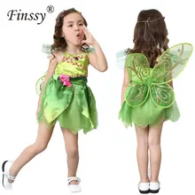 Каваи принцесса Динь-Динь платье косплей костюм для девочек эльф Дети Хэллоуин чудесный лесной сад зеленый платье с крыльями