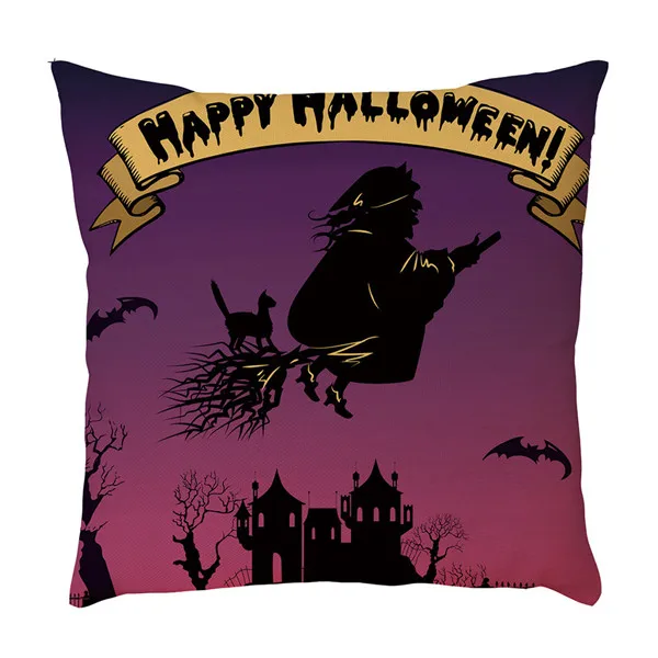Square Horror Halloween Cushion Cover Linen Cotton Pillowcase Witch Pumpkin Castle Throw Waist Pillow Covers Home Decor Q3 - Цвет: B