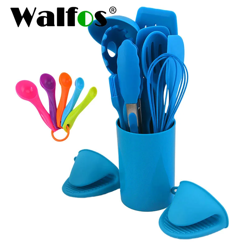 

Набор термостойкой силиконовой посуды WALFOS, 14 шт., включая ложку, лопатку, измельчитель яиц, щипцы, щетка, микроволновые перчатки и т. д.