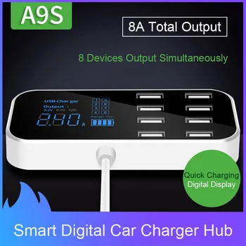 

8 Ports USB Car Charger QC3.0 Fast Charging Phone Charger 40W 2.4A Multi USB Socket With LED Display For iPhone Android Samsung