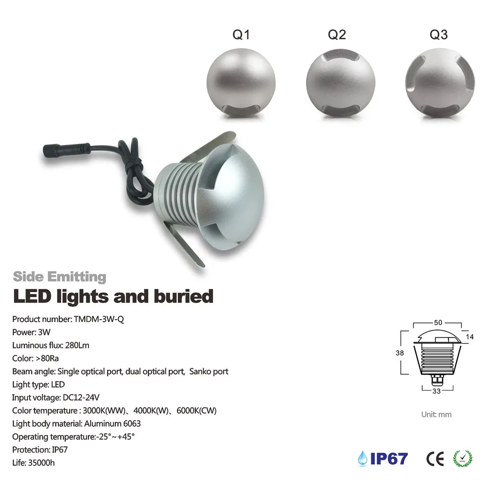 LED Underground Light,  Outdoor Landscape Lighting,  Recessed Spot Light Kit,  IP67 3W 12V Patio Pavers LED Floor Deck Stair Lamp (3)