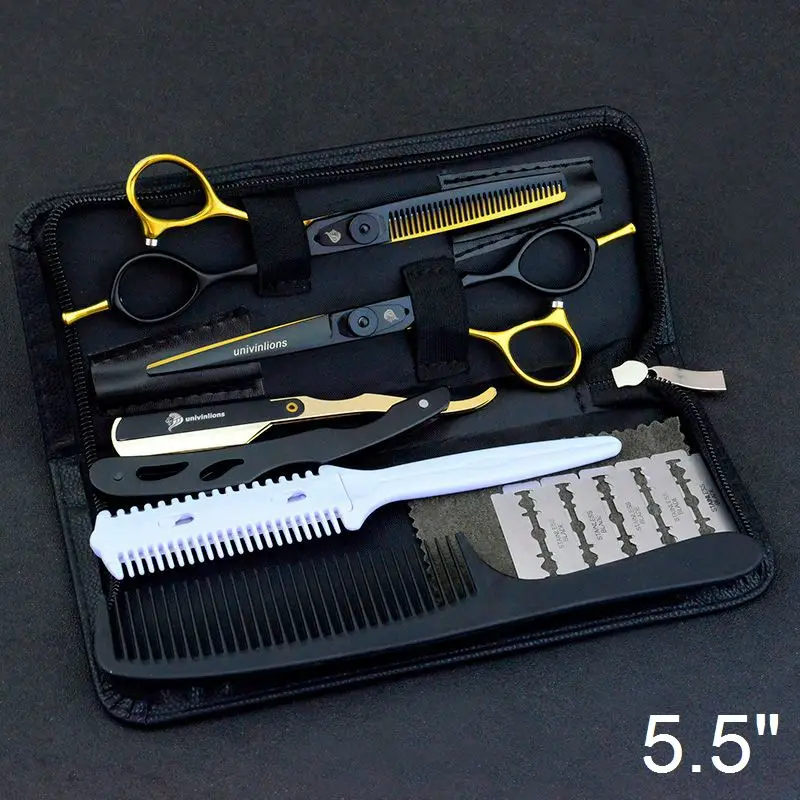 6025A55-Kit Razor 5," черные золотые японские филировочные ножницы стрижка Парикмахерские филировочные ножницы для волос филировочные ножницы из нержавеющей стали sissors - Цвет: 6025A55-Kit Razor
