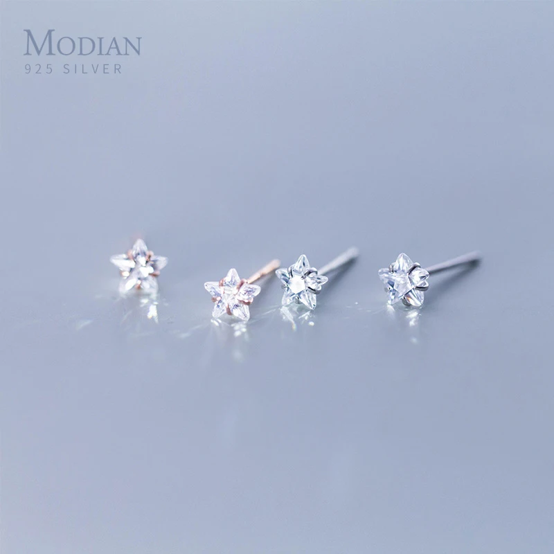 Modian изысканные серьги-гвоздики из прозрачного циркония в форме звезды модные крошечные серьги из стерлингового серебра 925 пробы Простые Ювелирные изделия для женщин аксессуары