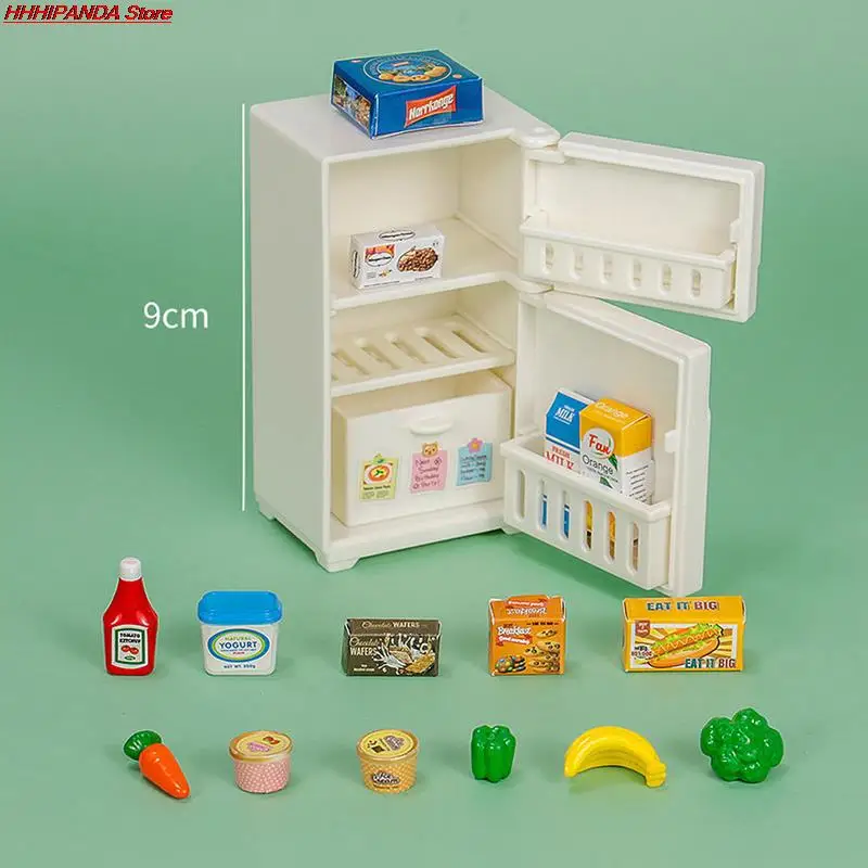 16Pcs/set 1/12 Dollhouse Miniature Kitchen White Wooden Fridge