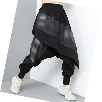 

2020 new personality fake two-piece skirt pants male hip-hop hip-hop beam pants stylist harem pants loose tide trousers