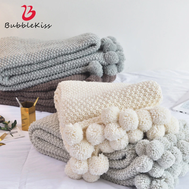 

Bubble Kiss Nordic Hair Ball Blankets For Beds Blanket Autumn Sofa Throw Blanket Office Siesta Blanket Travel Portable Blanket