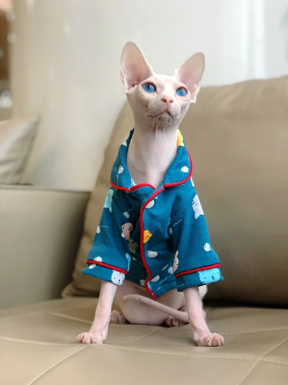 Одежда для кошек, хлопок, Сфинкс, спортивный костюм, Deven, одежда, пижамы, кардиган, осенний костюм для домашних животных - Цвет: blue