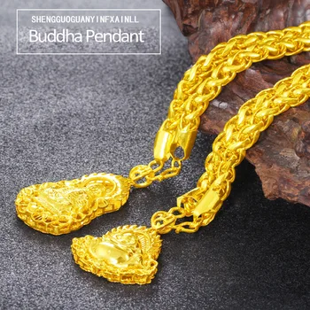 

Classical 24K Yellow Gold Pendant Necklace For Women Men Buddha Guanyin Shape Pendant Hemp Rope Necklaces Fine Jewelry Gifts
