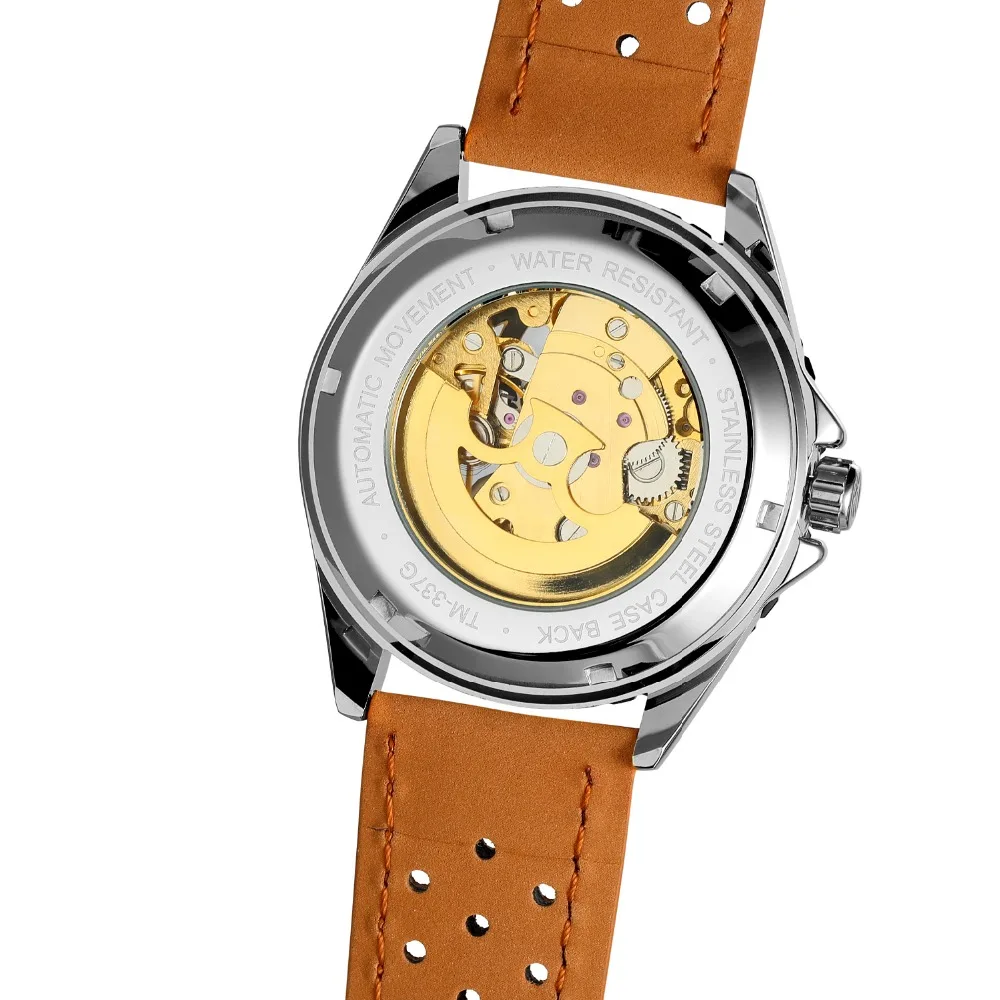 Forsining Брендовые спортивные автоматические часы со скелетом мужские светящиеся механические наручные часы с ремешком из натуральной кожи Relogio Masculino