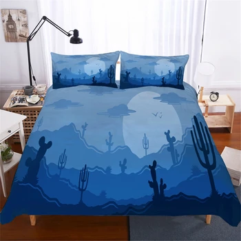 

Cactus Sunset Sky Bedding Mexican Desert Rocky Mountains Art Duvet Cover Set Home Decor Comforter Set Grad Blue Color Bed Cover