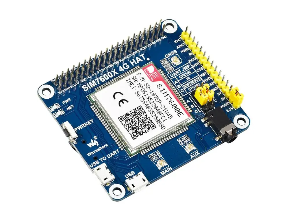 

Waveshare SIM7600E LTE Cat-1 HAT for Raspberry Pi, 3G / 2G / GNSS as well, for Southeast Asia, West Asia, Europe, Africa