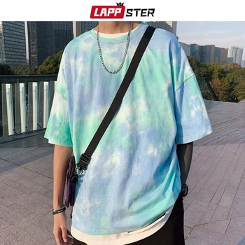 

LAPPSTER Men Tie Dye Japanese Streetwear T Shirt 2020 Summer Mens Harajuku Cotton T-Shirt Male Korean Oversize Tops 5XL Tees