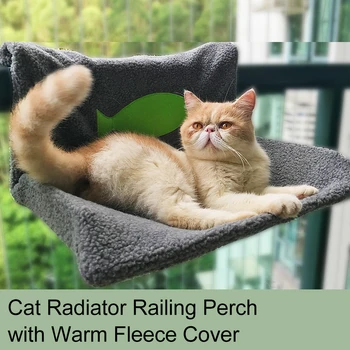 

Cat Radiator Bed Cat Railing Perch Hammock Warm Fleece Bed for Cat Puppy Dog Pet