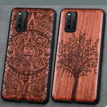 3D Carved Wood Cartoon Bear Case For vivo iQOO 3 5G Dragon Lion Wolf Tiger Tree wooden carve Cover