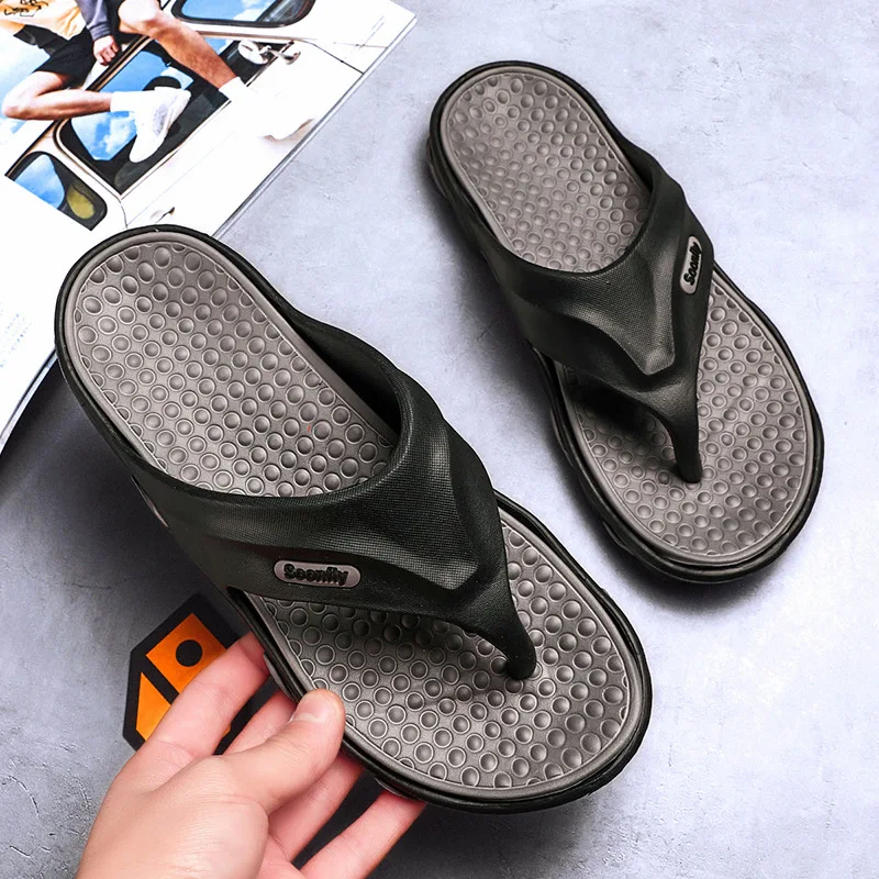 

Soft Men Slippers Shoes Big Size Fashion Massage Summer Water Male Sandals High Quality Flat Beach Shoes Non-slip Mens Flip Flop