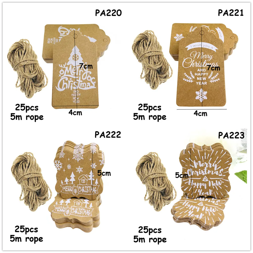 25 шт./лот с Рождеством DIY Подарочные бирки Сделай Сам крафт бумага Рождественская