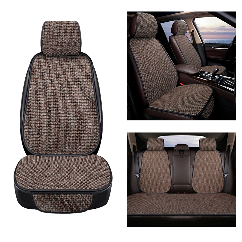 Thicken Flax Car Seat Cover Front Rear Breathable Linen Seat Cushion