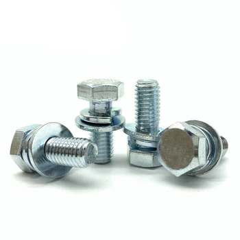 

10pcs M8 outer hex screws hexagon with spring pad washer combinations screw blue and white zinc bolt GB9074.17 12mm-50mm long