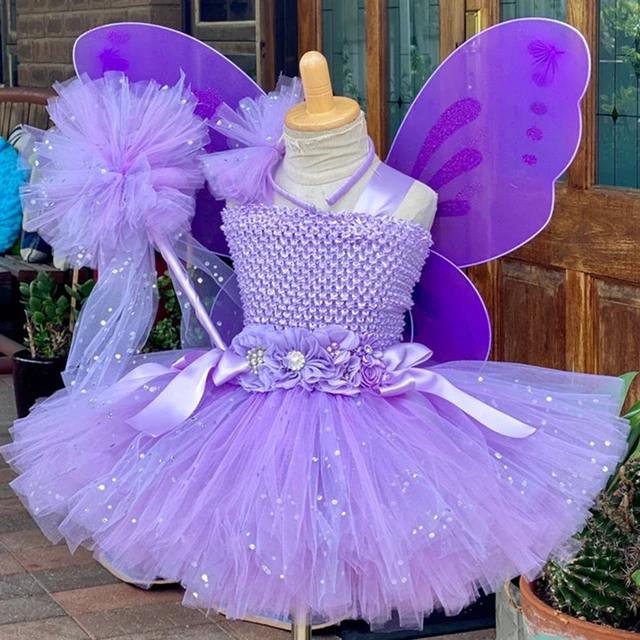 Vestito da fiore di fata farfalla lavanda per ragazze vestito da Tulle  glitterato per bambini con