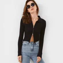 New Women Knitting Coat Spring Autumn 2021 High-stretch Stripes Knitted Cardigan Bilateral Zipper Show Belly Tops Sweater Female