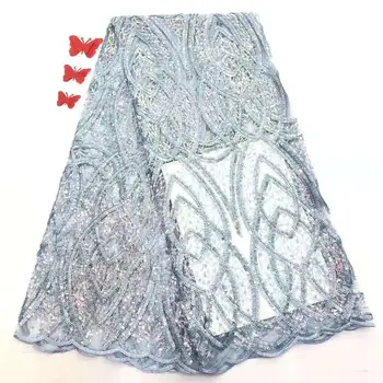 

Newest African Lace Fabric High Quality Lace changing With Sequins color Latest French Tulle Lace Fabric For Party dress