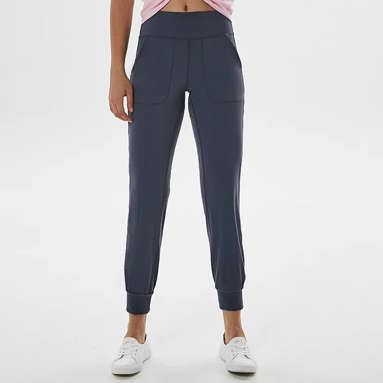 Цветные брюки для йоги с высокой талией для фитнеса и бега, женские эластичные спортивные брюки для бега с двумя боковыми карманами - Цвет: Lilac Grey