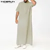 INCERUN Mens Solid Color Robes Saudi Style Zipper Jubba Thobe Man Vintage Short Sleeve O Neck Muslim Arabic Islamic Clothing 5XL ► Photo 3/6