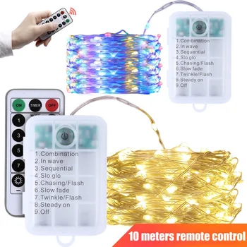 

10 Meters 100 Lights Outdoor Light String Fairy Garland Battery Power Copper Wire Lights For Party Christmas Wedding 2020