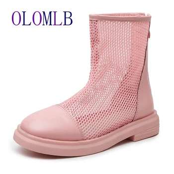 

Black Women Zipper Boots Fashion Round Toe High Heels Mesh Ankle Boots For Women Summer Ladies Short Boots A514