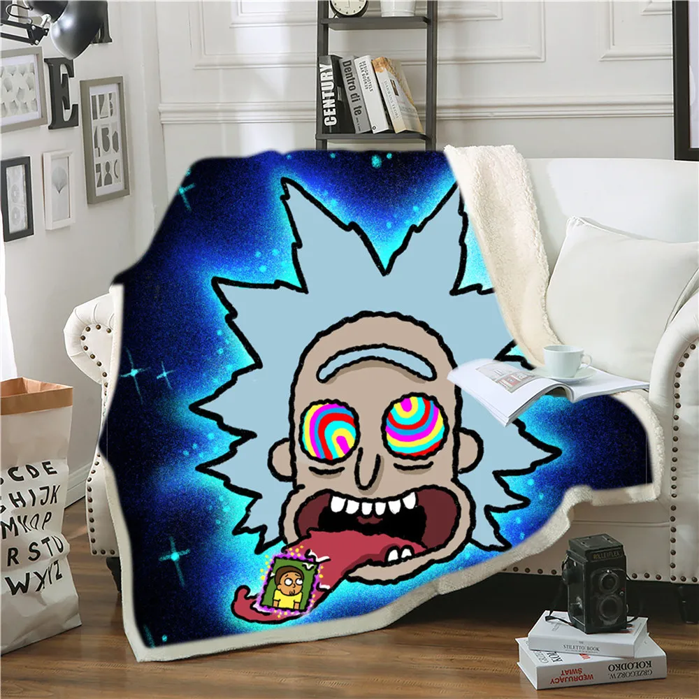 

3D Printed Quilt Blanke Rick and Morty Sherpa Sci-Fi Animation Flannel Travel Bedroom Warm Textile Summer Bedding