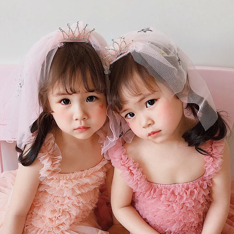 

Korean Children's Hair Bow Lace Tulle Hairband Princess Crown Veil Cute Baby Girl Headwear Photography