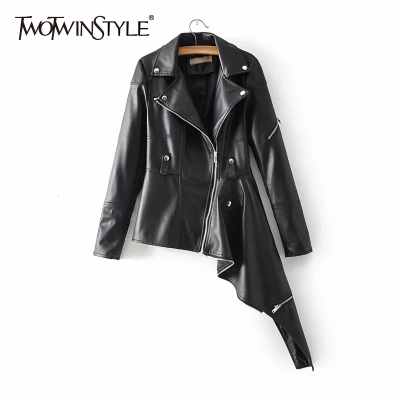 TWOTWINSTYLE 2020 новая весенняя куртка из искусственной кожи с длинным рукавом и