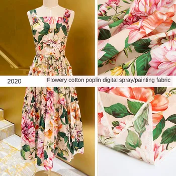 

New Style Digital Spray / Painting Pure Cotton Poplin Fashion Fabric Romantic Sicily Spring and Summer Show Customization