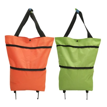 

Folding Shopping Pull Cart Trolley Bag With Wheels Foldable Shopping Bags Reusable Grocery Bags Food Organizer Vegetables Bag