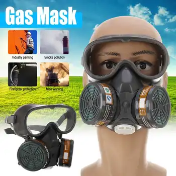 

Gas Mask Dust Mask Gas Respirator with Clear Safety Goggles Industrial Chemical Gas Anti-Dust Spray Pain Eye Protection
