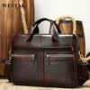 WESTAL men's briefcases men's bags genuine leather lawyer/office bag for men laptop bag leather briefcases bag for documents 209 ► Photo 1/6