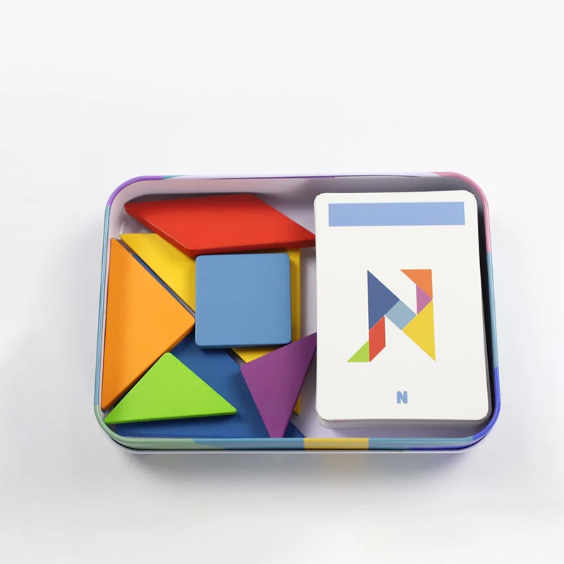 Деревянная игрушка Tangram jiasaw обучающая головоломка геометрический познавательный обучение маленьких детей головоломка игрушка с 50/60 карточками коробка