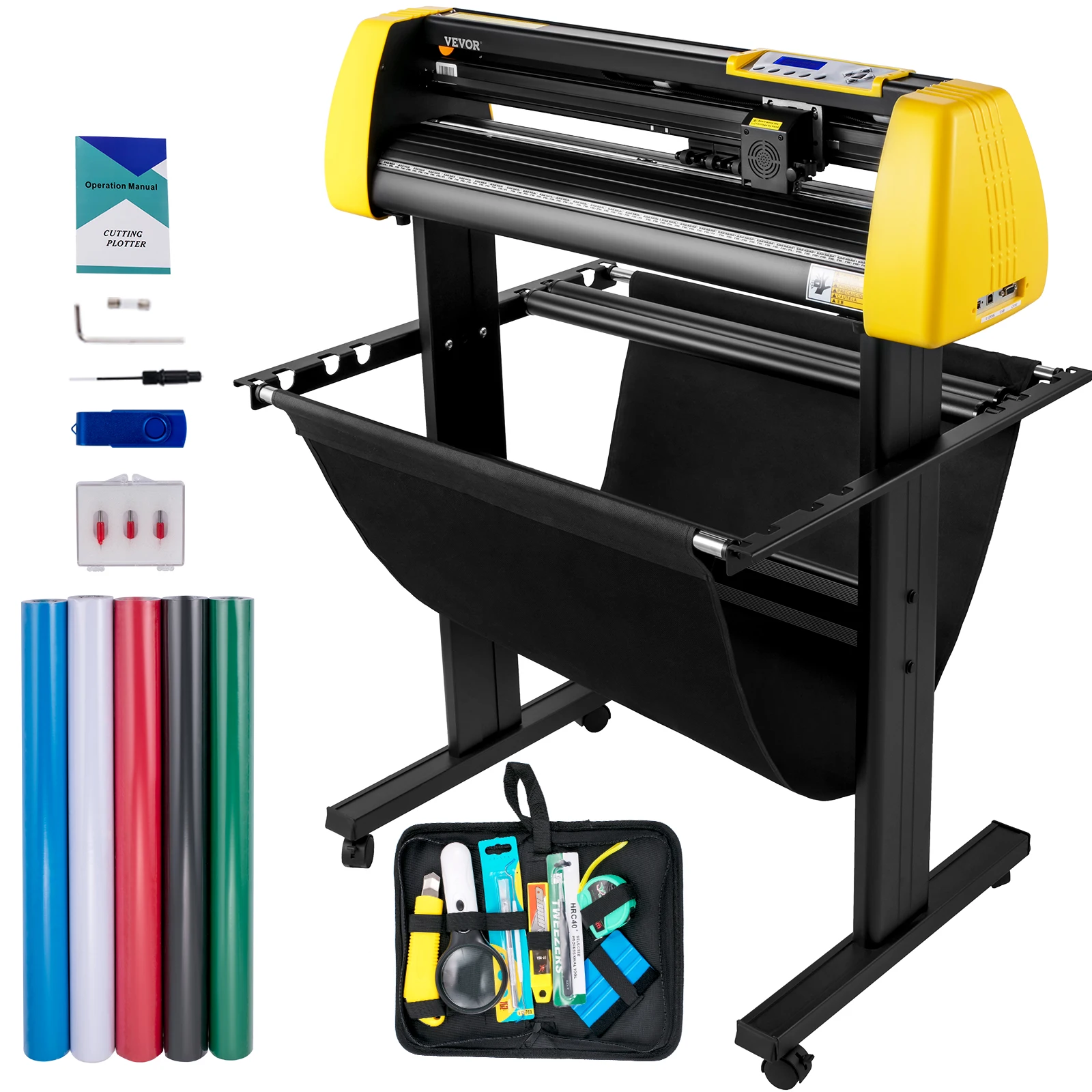 VEVOR Vinyl Cutter Machine Automatic Contour Computer Windows Software 3 Blades LCD Screen 28Inch 630MM Printer Cutting Plotter |