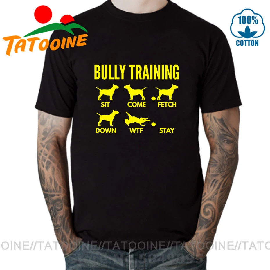 面白いebtトレーニングtシャツ男性英語 ブル テリアいじめ列車tシャツ犬トリックtシャツ男性素敵なデザインストリート服 T Shirts Aliexpress