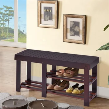 

Wooden Shoe Bench Boot Storage Shelf Shoes Hanger Rack HW53047