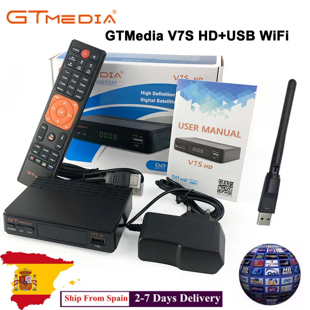 GTmedia V7S HD испанский ТВ спутниковый ресивер DVB-S2 Full HD 1080p ТВ приемник декодер поддержка BISS ключ Powervu Youtube горячая распродажа