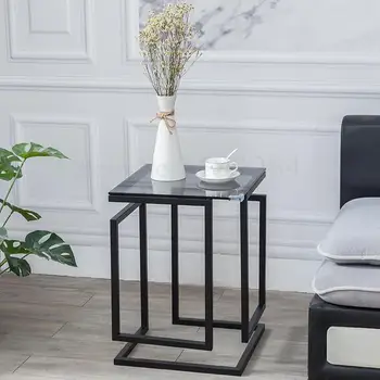 

Nordic Wrought Iron Marble Side Table Living Room Sofa Corner Table Simple Tempered Glass Small Side Table Light Luxury