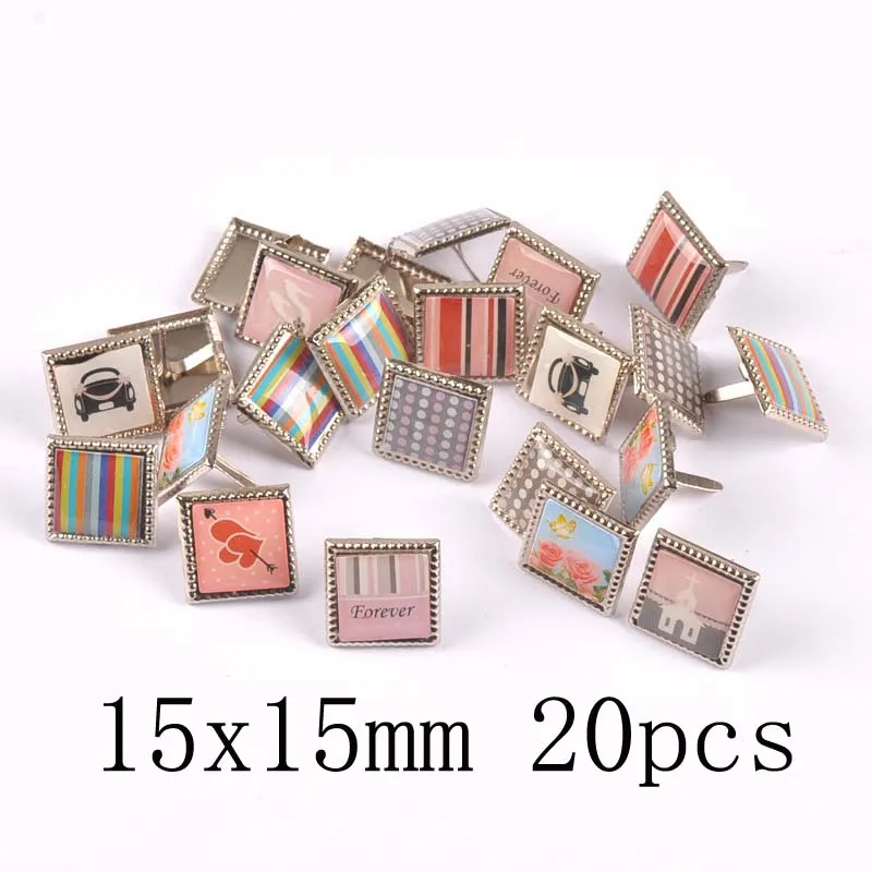 15x15mm 20pcs Mix винтажные изделия ручной работы штифтики для скрапбукинга, украшение фиксаторы-штифтики Изделия из металла украшения CP2583 - Цвет: 15x15mm 20pcs