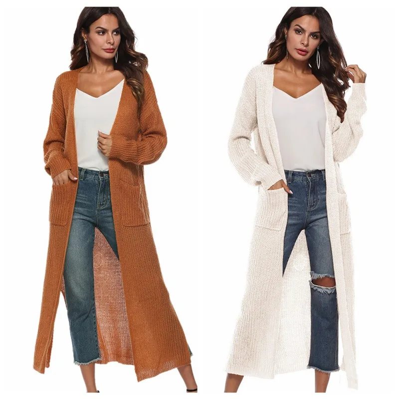Европейский женский длинный кардиган размера плюс толстое кимоно свитер с длинным рукавом Свободный асимметричный подол Женская верхняя одежда черный серый