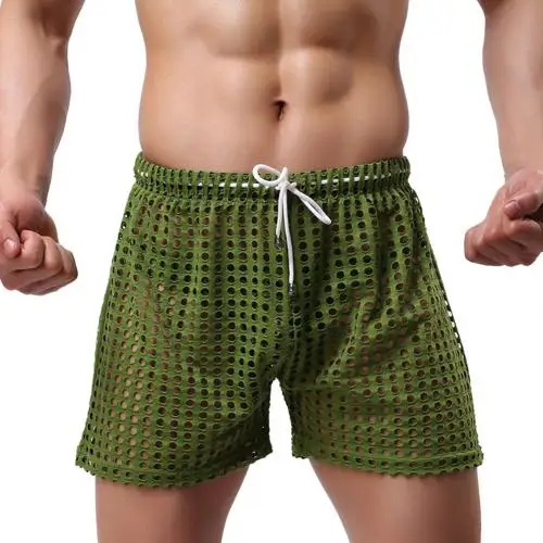 Новое мужское нижнее белье в сеточку с завязками, прозрачные сетчатые трусы-боксеры, сексуальное дышащее нижнее белье, трусы-боксеры - Цвет: Зеленый